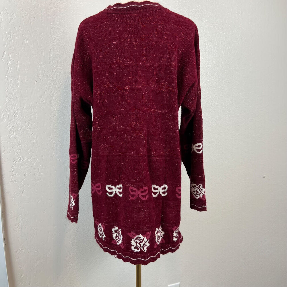 VTG Trimmings Sweater Womens 18 Red Floral Heart Knit Grandma Feminine Romantic‎ - Picture 6 of 13